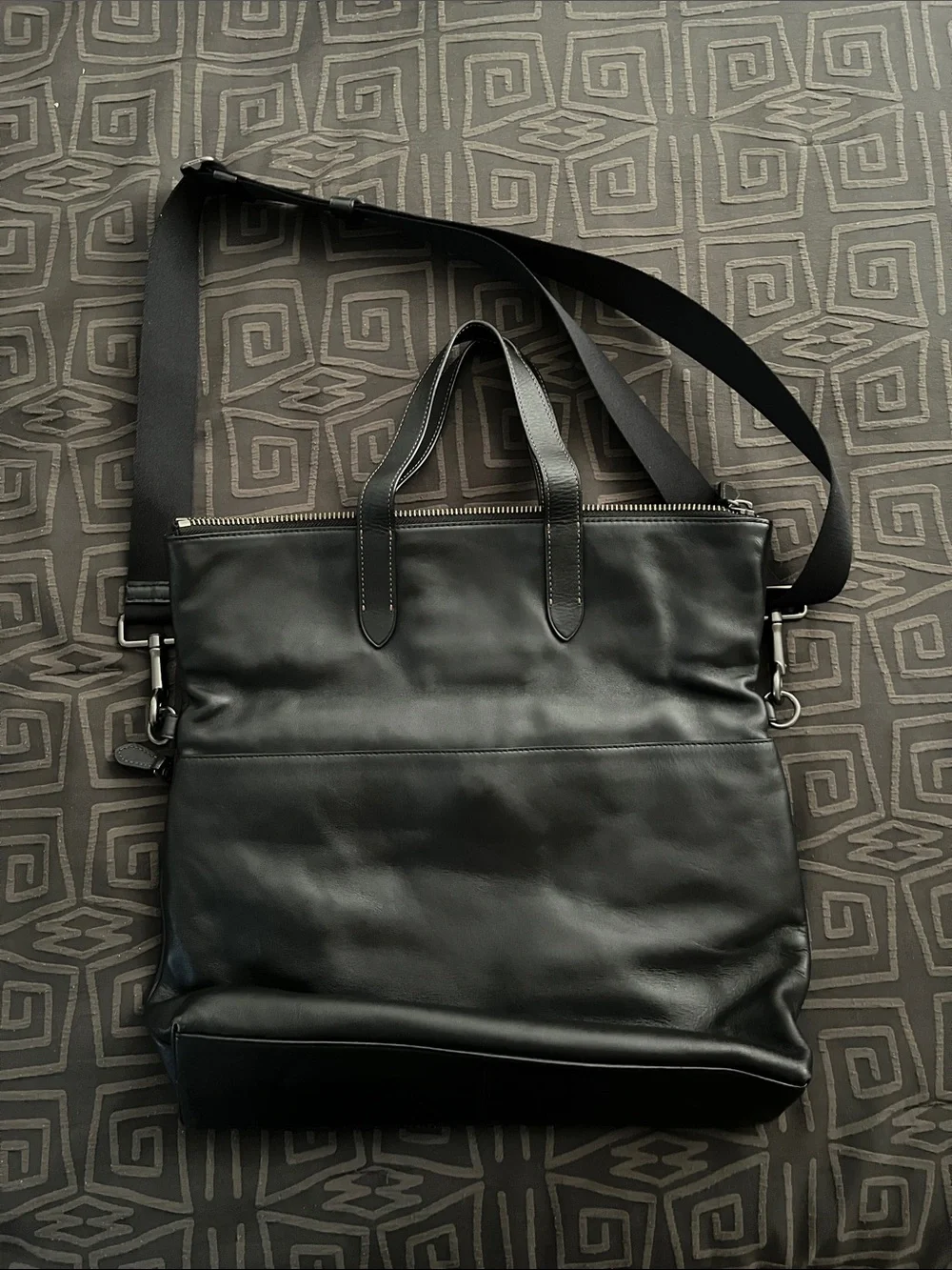 Coach Black Leather Messenger Tote with Adjustable Strap